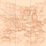 Sepia sketch with grid