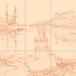 Sepia sketch with grid