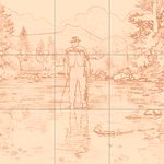 Sepia sketch with grid