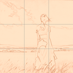 Sepia sketch with grid