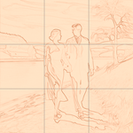 Sepia sketch with grid