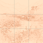 Sepia sketch with grid