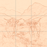 Sepia sketch with grid