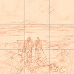 Sepia sketch with grid