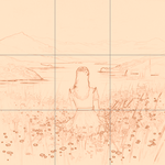 Sepia sketch with grid