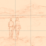 Sepia sketch with grid