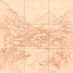 Sepia sketch with grid