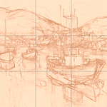 Sepia sketch with grid