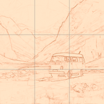 Sepia sketch with grid