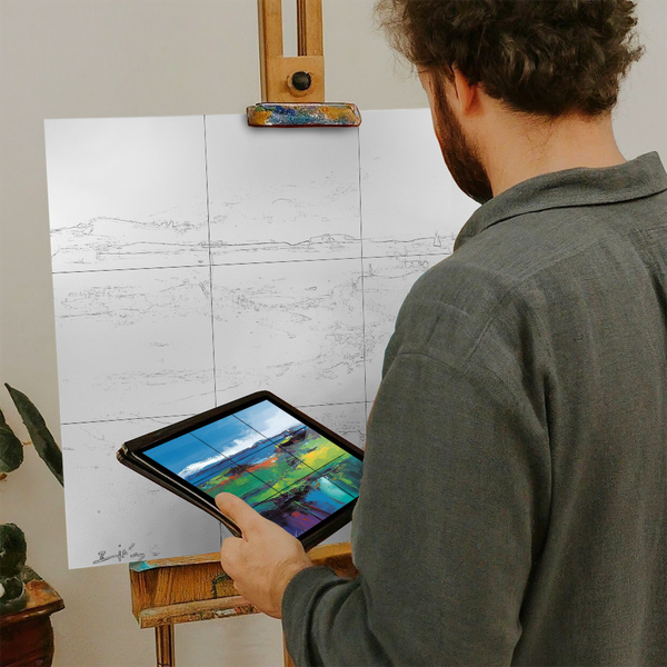 Artist with iPad and Easel