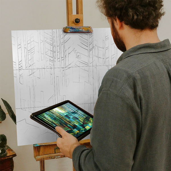 Artist with iPad and Easel