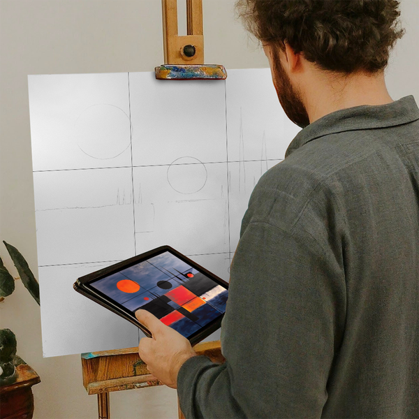 Artist with iPad and Easel