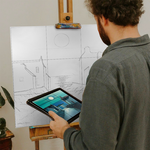 Artist with iPad and Easel