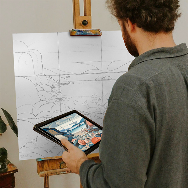 Artist with iPad and Easel