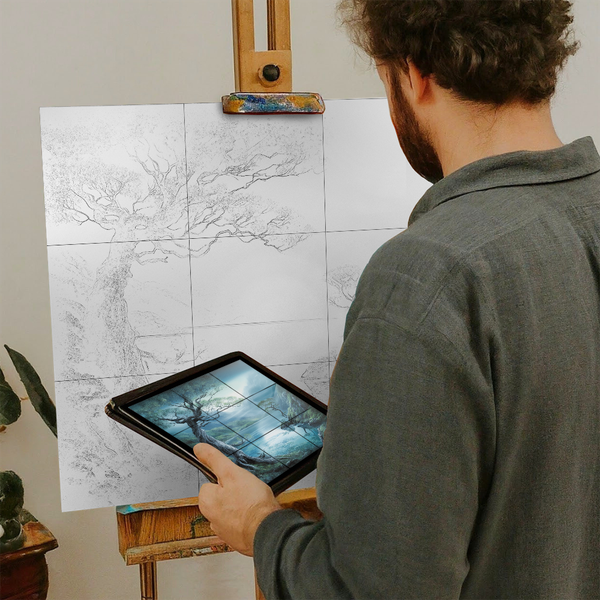 Artist with iPad and Easel