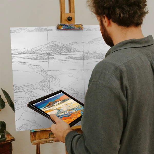 Artist with iPad and Easel