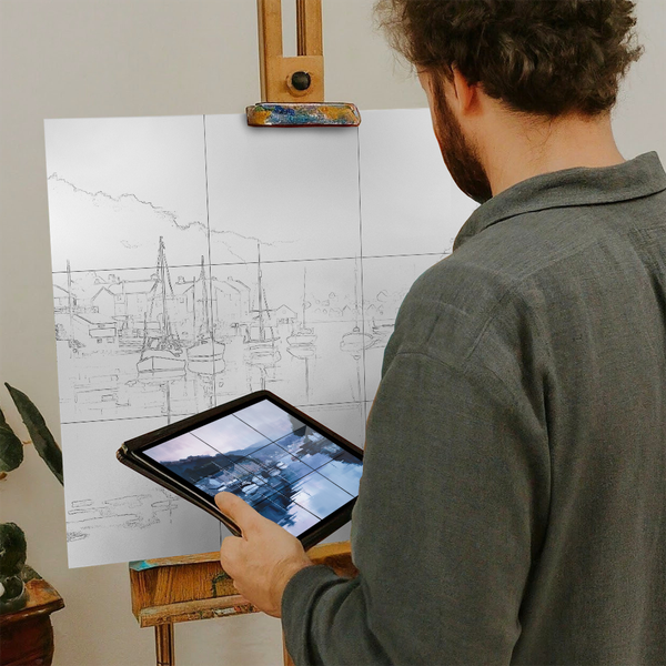 Artist with iPad and Easel