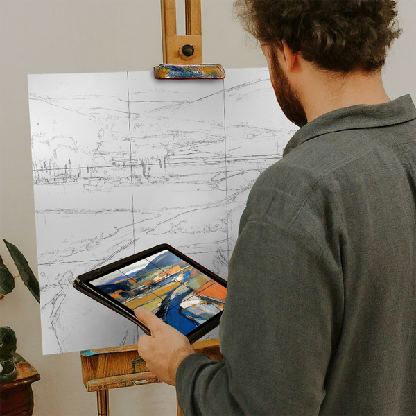 Artist with iPad and Easel