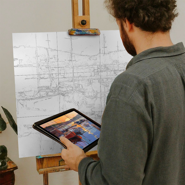 Artist with iPad and Easel