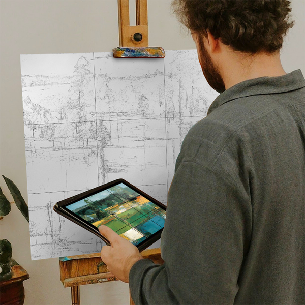 Artist with iPad and Easel