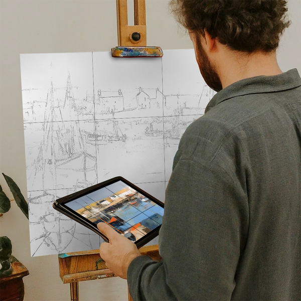 Artist with iPad and Easel