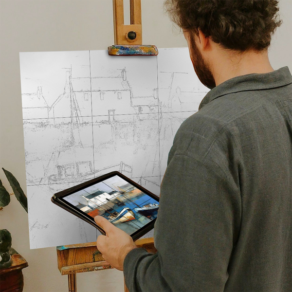 Artist with iPad and Easel