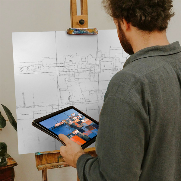 Artist with iPad and Easel