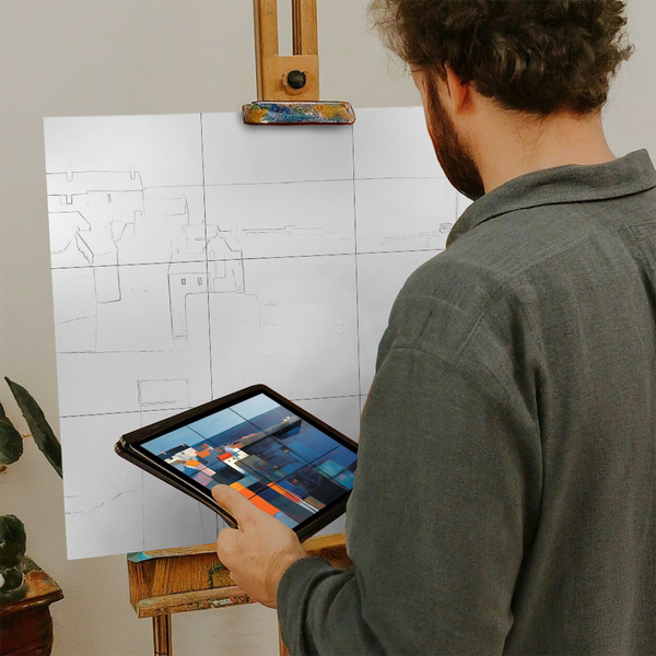 Artist with iPad and Easel