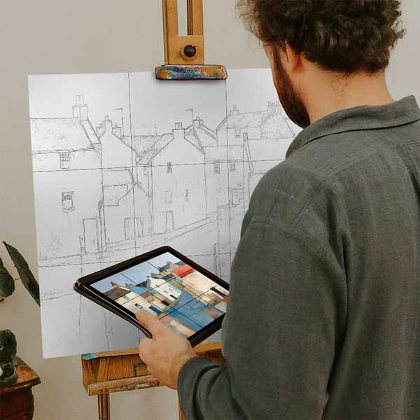 Artist with iPad and Easel