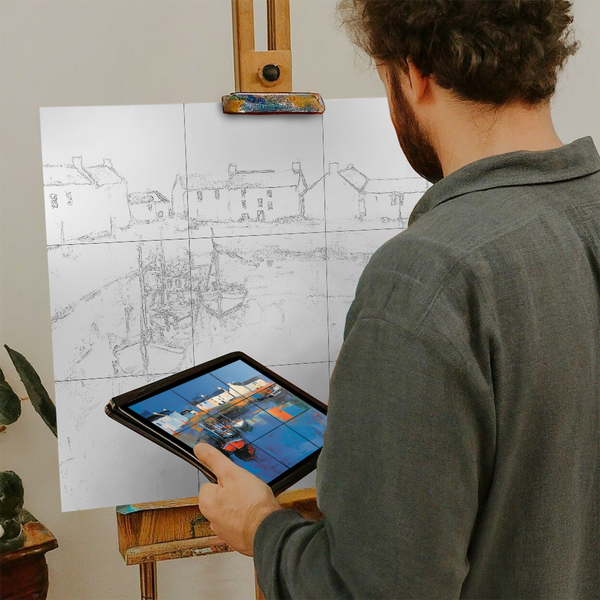 Artist with iPad and Easel