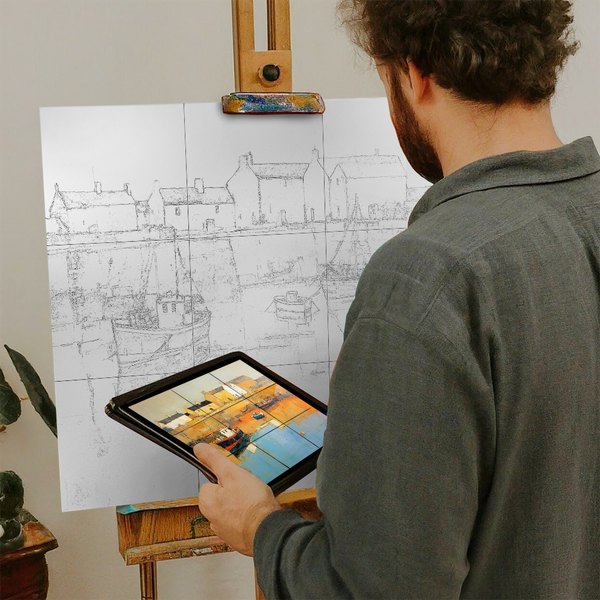 Artist with iPad and Easel