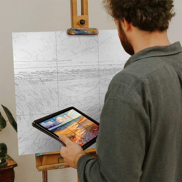 Artist with iPad and Easel