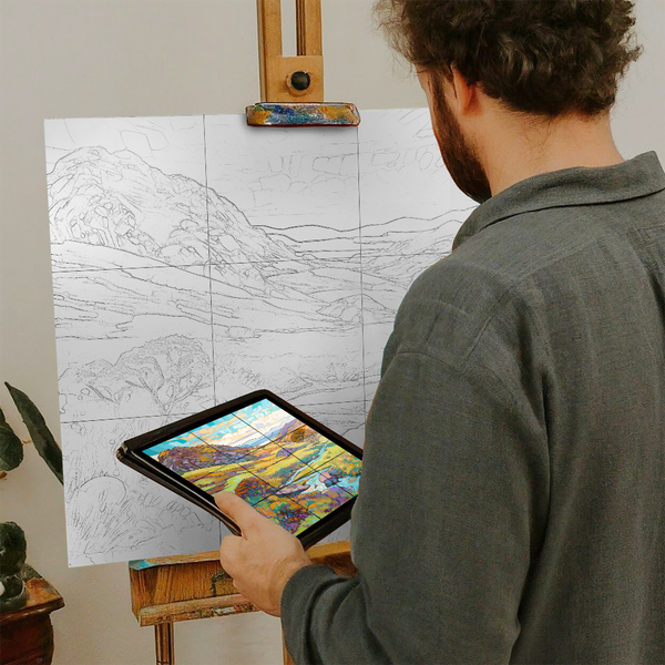 Artist with iPad and Easel