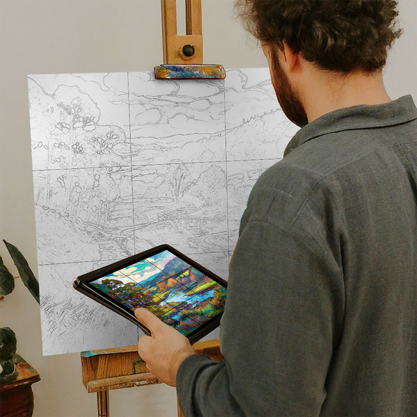 Artist with iPad and Easel