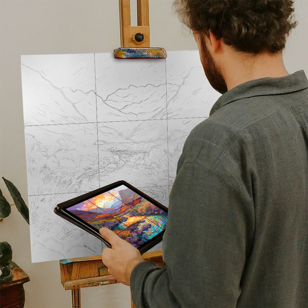 Artist with iPad and Easel