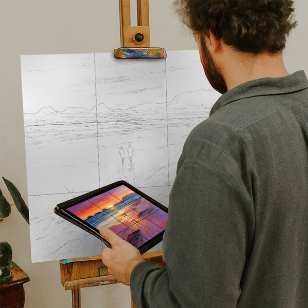 Artist with iPad and Easel