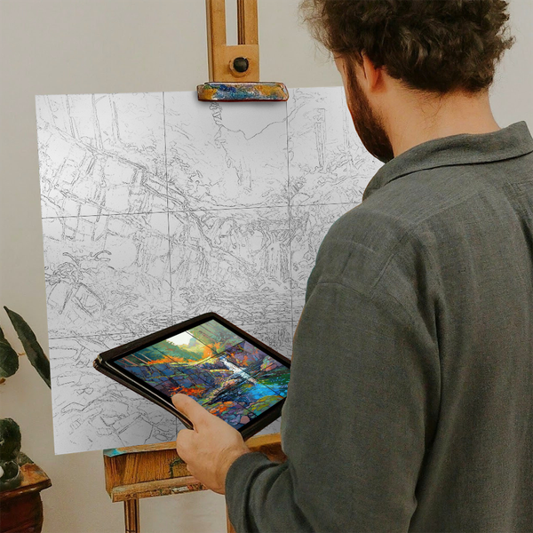 Artist with iPad and Easel