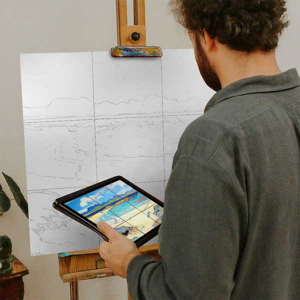 Artist with iPad and Easel