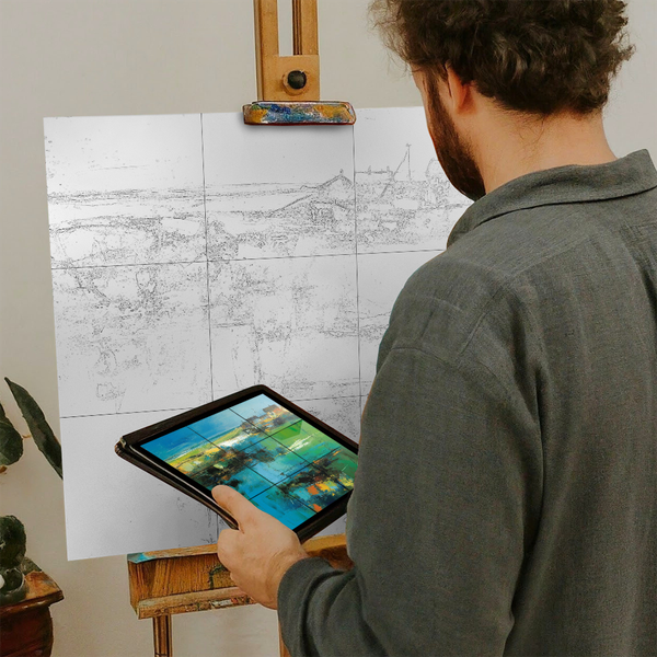 Artist with iPad and Easel