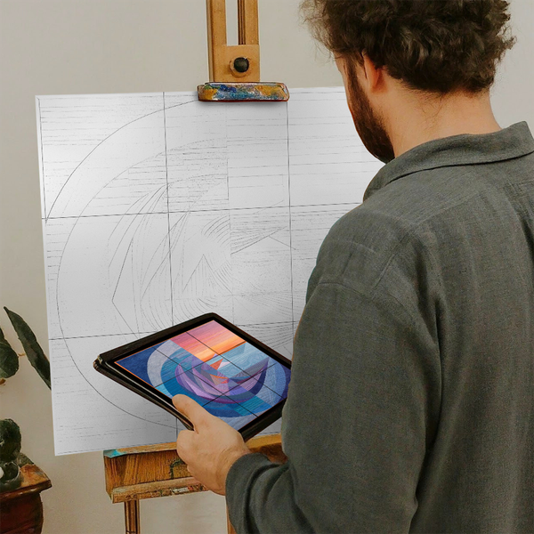 Artist with iPad and Easel