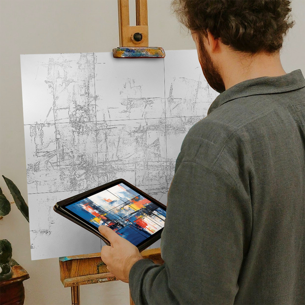 Artist with iPad and Easel