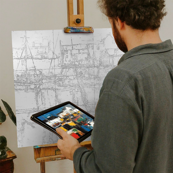 Artist with iPad and Easel