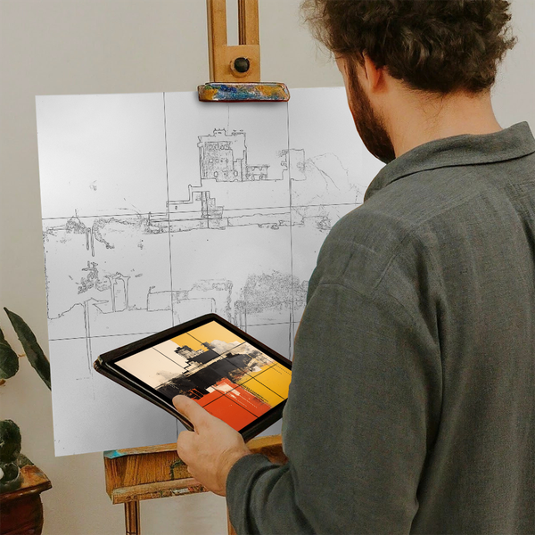 Artist with iPad and Easel