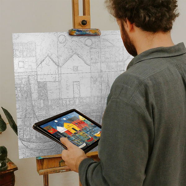 Artist with iPad and Easel