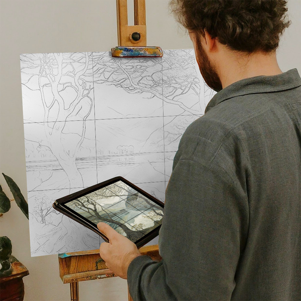 Artist with iPad and Easel