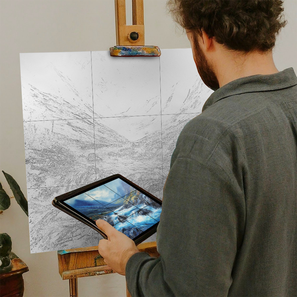 Artist with iPad and Easel