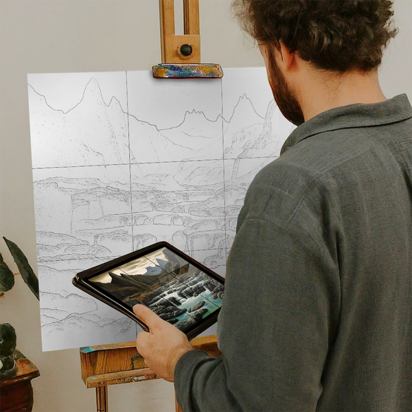 Artist with iPad and Easel