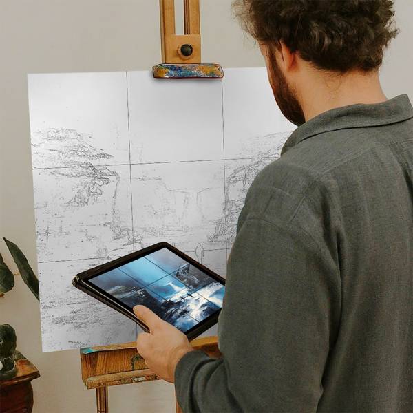 Artist with iPad and Easel