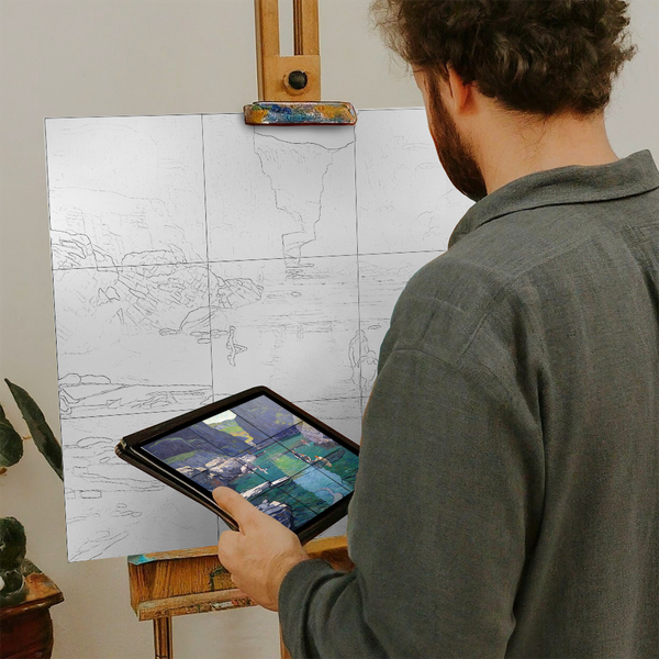 Artist with iPad and Easel