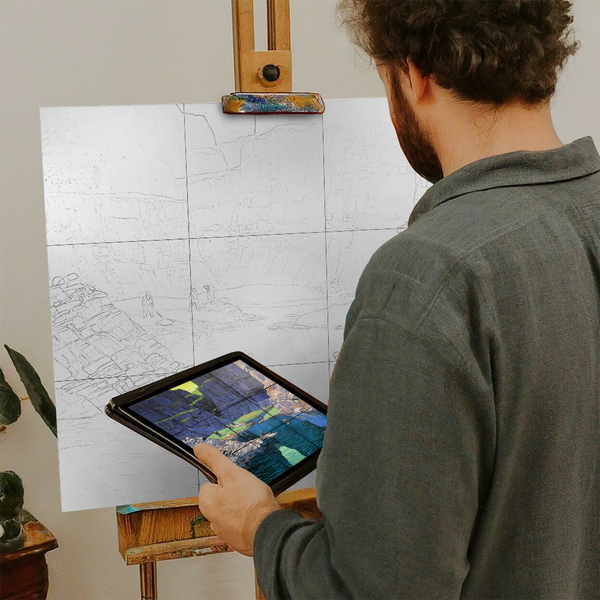 Artist with iPad and Easel